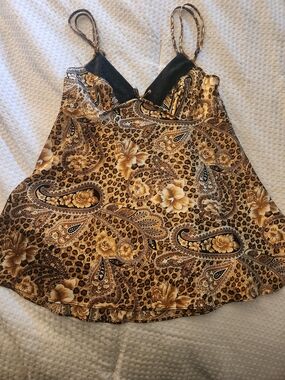 Gilligan & O'Malley Paisley Satin Cami in Gold, Brown and Black
